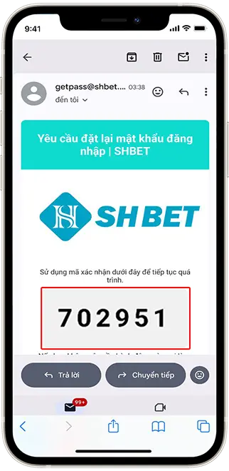 Bước 5: Lấy mã xác nhận trong hộp thư mail